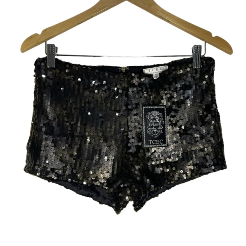 TCEC Sequin Shorts Low Rise Stretch Hot Pants NWT Small Party Club Festival - Picture 2 of 12